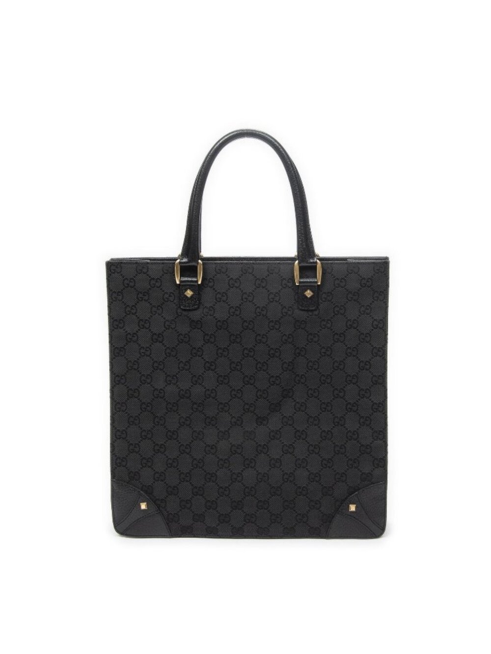 Gucci Nail Head Vertical Tote Bag Black GG Canvas